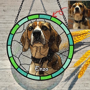 Custom Pet Portrait Stained Glass | Pet Memorial Gift | Personalized Dog or Cat Loss Keepsake | Pet Suncatcher |Sympathy Gift for Pet Lovers